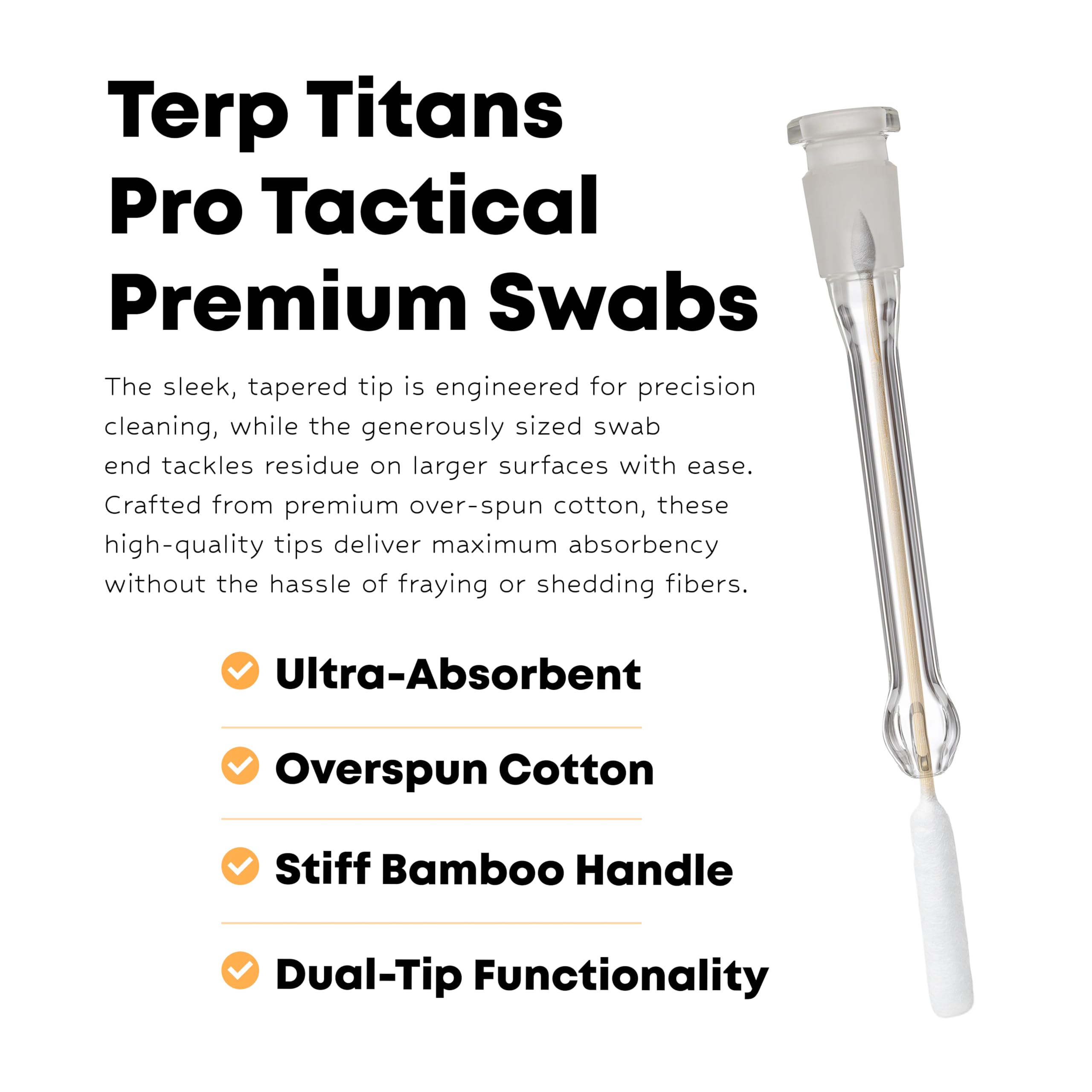TerpTitans - Pro Tactical - Bastoncillos de algodón de bambú de 6 pulgadas, paquete de 2, punta de barril XL para máxima absorción y puntas de punta fina para espacios reducidos