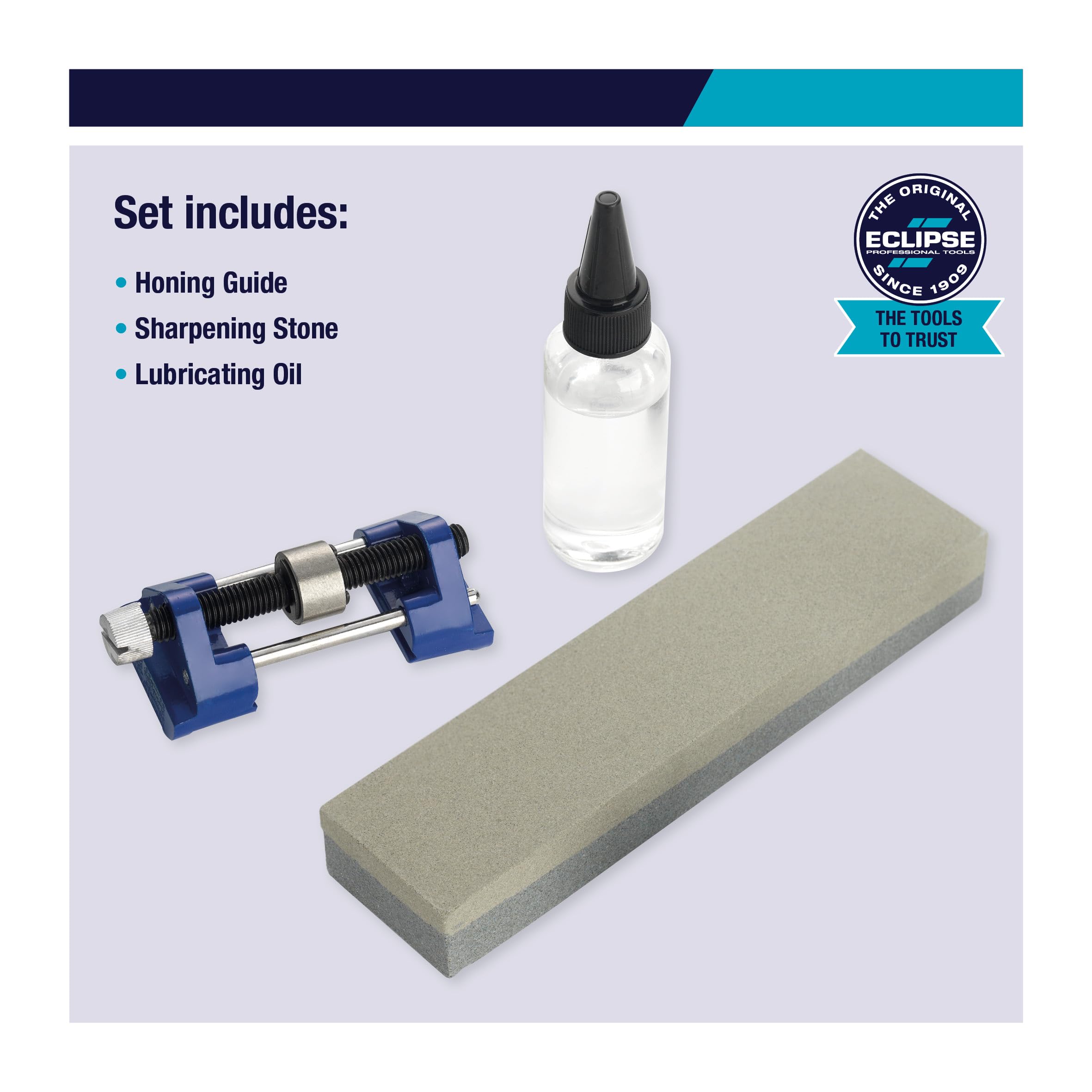 Eclipse Professional Tools 3PCHGK Kit di Affilatura e Lappatura 3 Pezzi – Guida di Affilatura, Pietra a Doppia Grana e Olio per Utensili da Legno