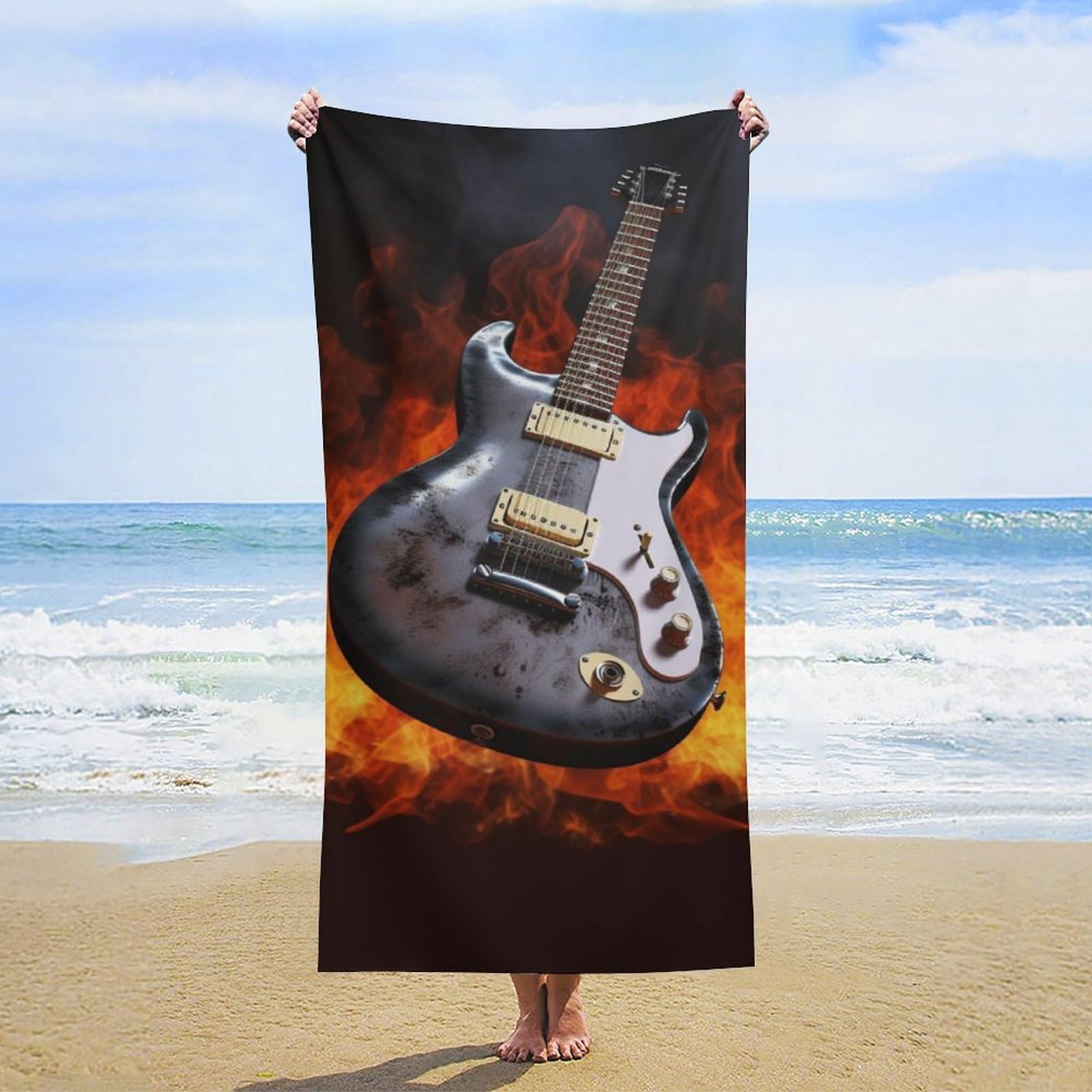 NTVOWPZO Rock Guitar Beach Towel Oversized Microfiber Bath Towels Lightweight Sand Proof Beach Towels Absorbent Pool Towels for Swimming Yoga Bathroom Towel 31.5" X 63"