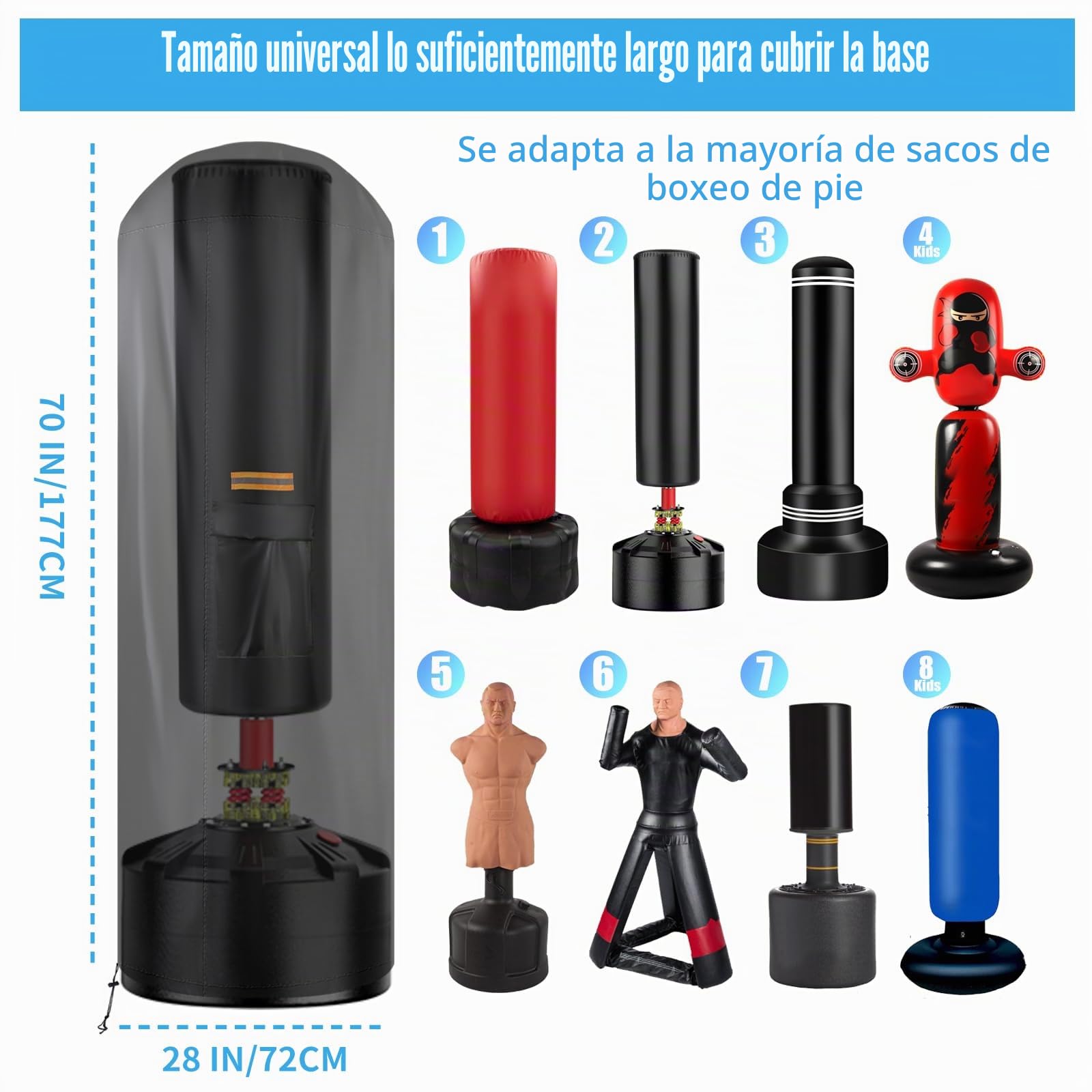 Funda Oxford 420D para saco de boxeo de pie, impermeable, protector exterior, funda 70"x28" con soporte chupete