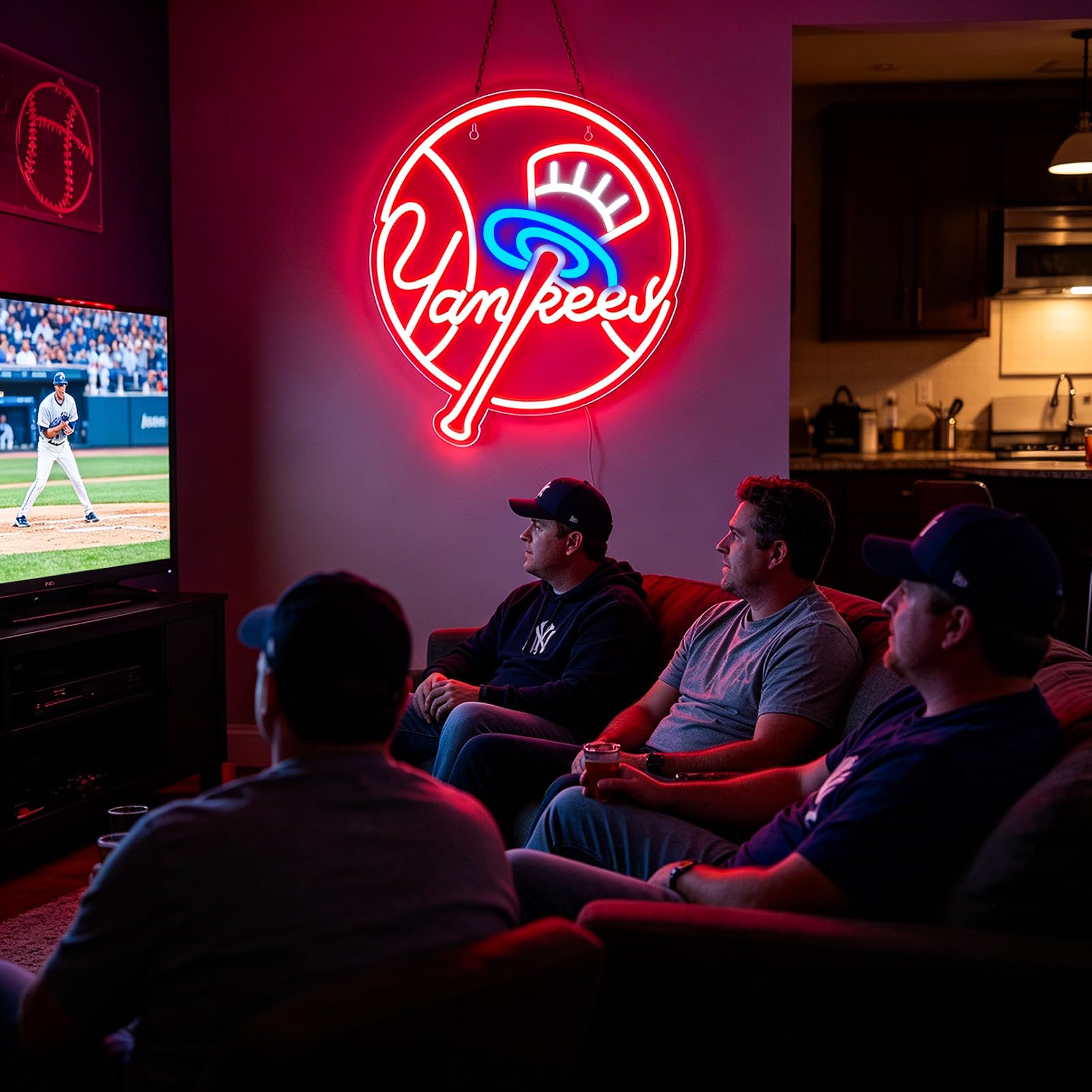 AHlove YANKEES Neon Signs for Wall Decor，Baseball Team Neon