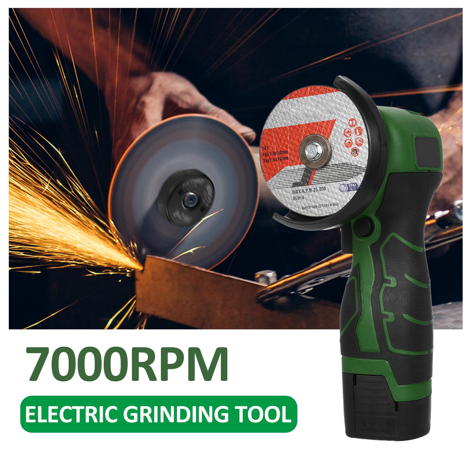 Smerigliatrice Angolare a Batteria 7000 Giri/min 16,8 V 76 Mm | Utensile per Molatura Elettrico, Alloggiamento in ABS, Batteria Al Litio da 16,8 V, Caricabatterie Rapido, Taglio di