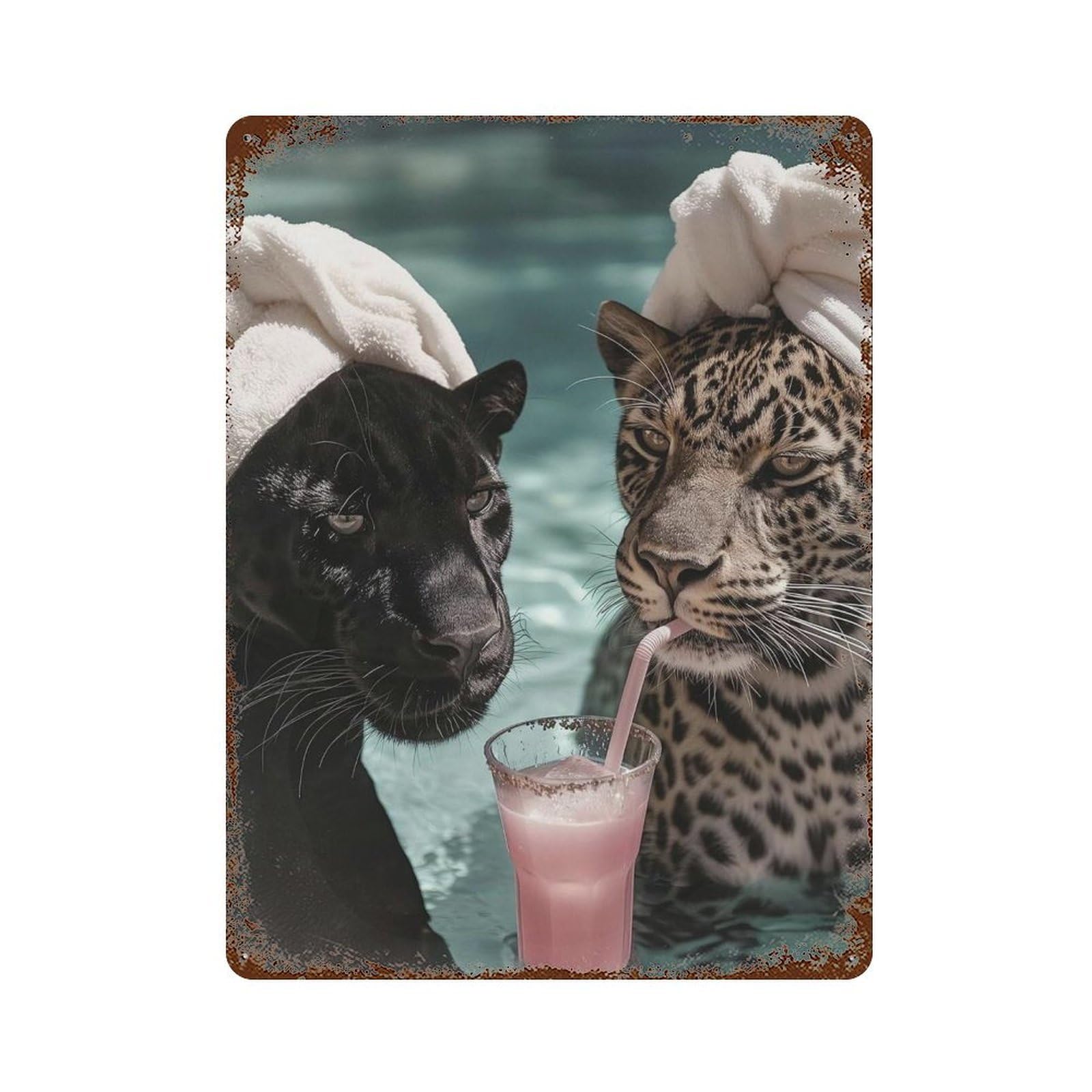 xiaoxiaoshen Pool Panthers, Photography Prints, Wall Decor Art Metal Tin Poster Modern Home Decor Art Home Bar Shop Decorations Vintage Sign 40x30cm