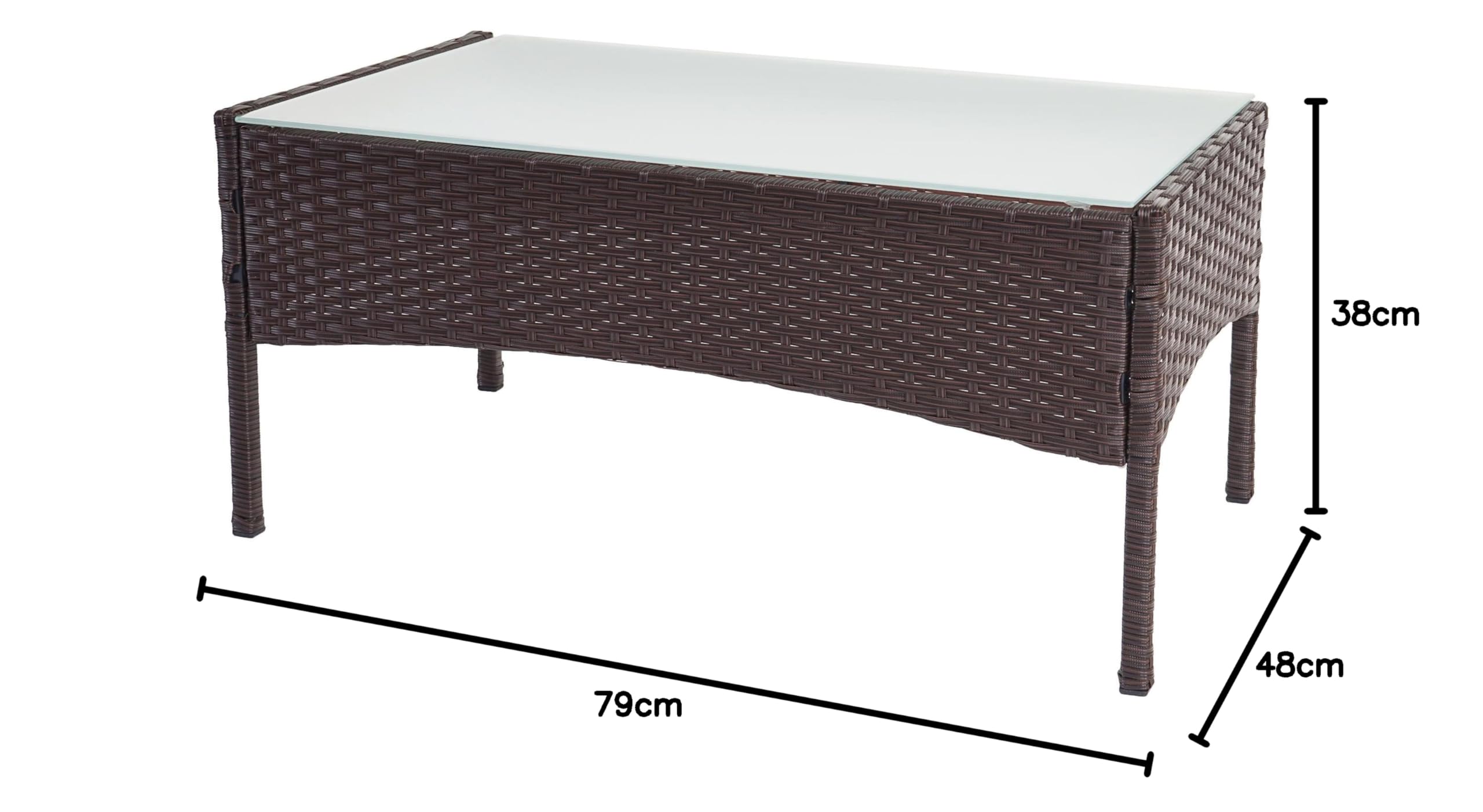 Mendler Poly-Rattan Gartentisch Halden, Beistelltisch Tisch mit Glasplatte - braun-meliert