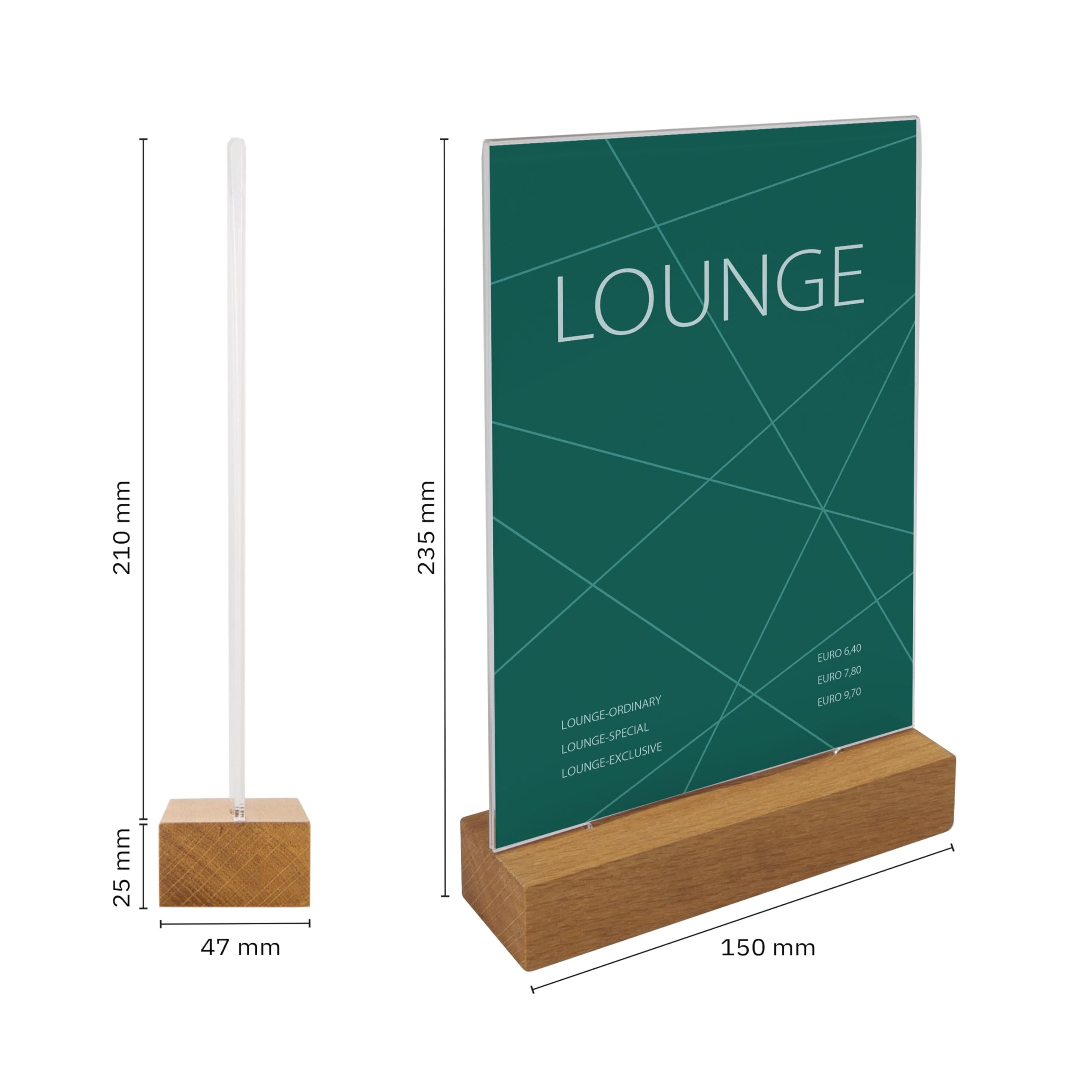 SIGEL TA254 Espositore da tavolo verticale, acrilico, con base in legno rovere, per A5, 10 pezzi