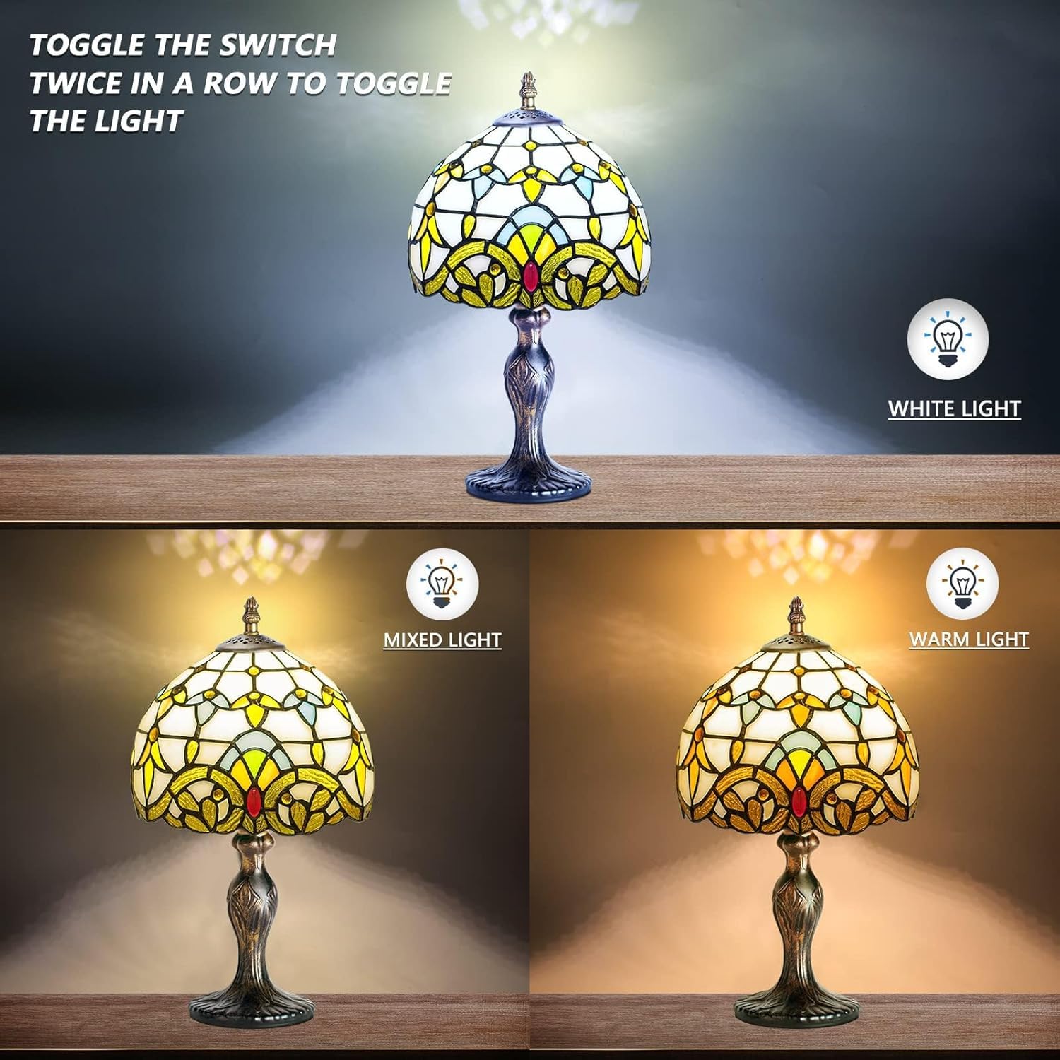 Tiffany Style lampa stołowa, lampka nocna vintage lampa biurkowa antyczna sztuka rękodzieło prezenty dla miłośników dzieci salon sypialnia studio regał na książki biurko światło