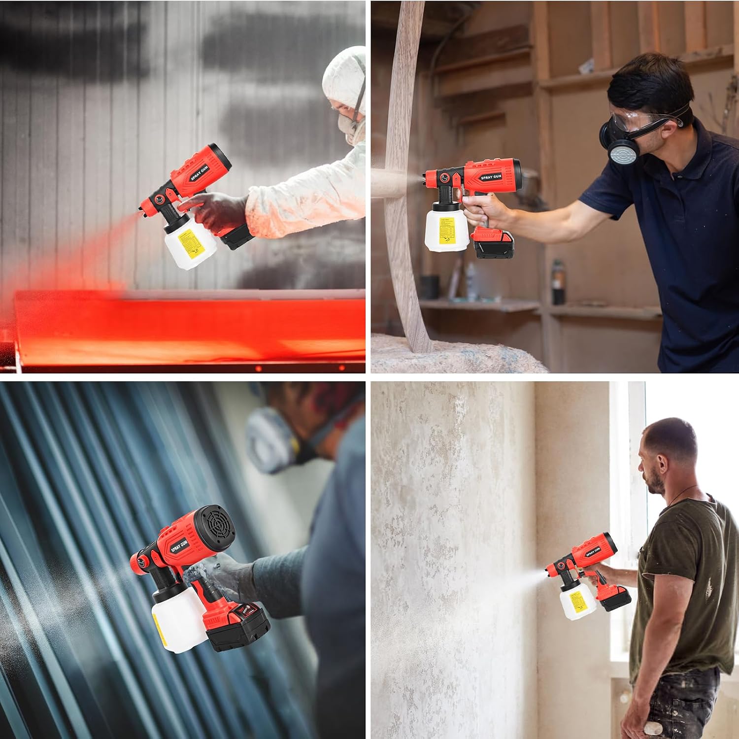 Cordless Paint Sprayer Compatible with Milwaukee M18 Battery, HVLP Spray Paint Gun with 4 Copper Nozzle, 200W High Power Motor Paint Sprayer for Furniture (Battery Not Included)