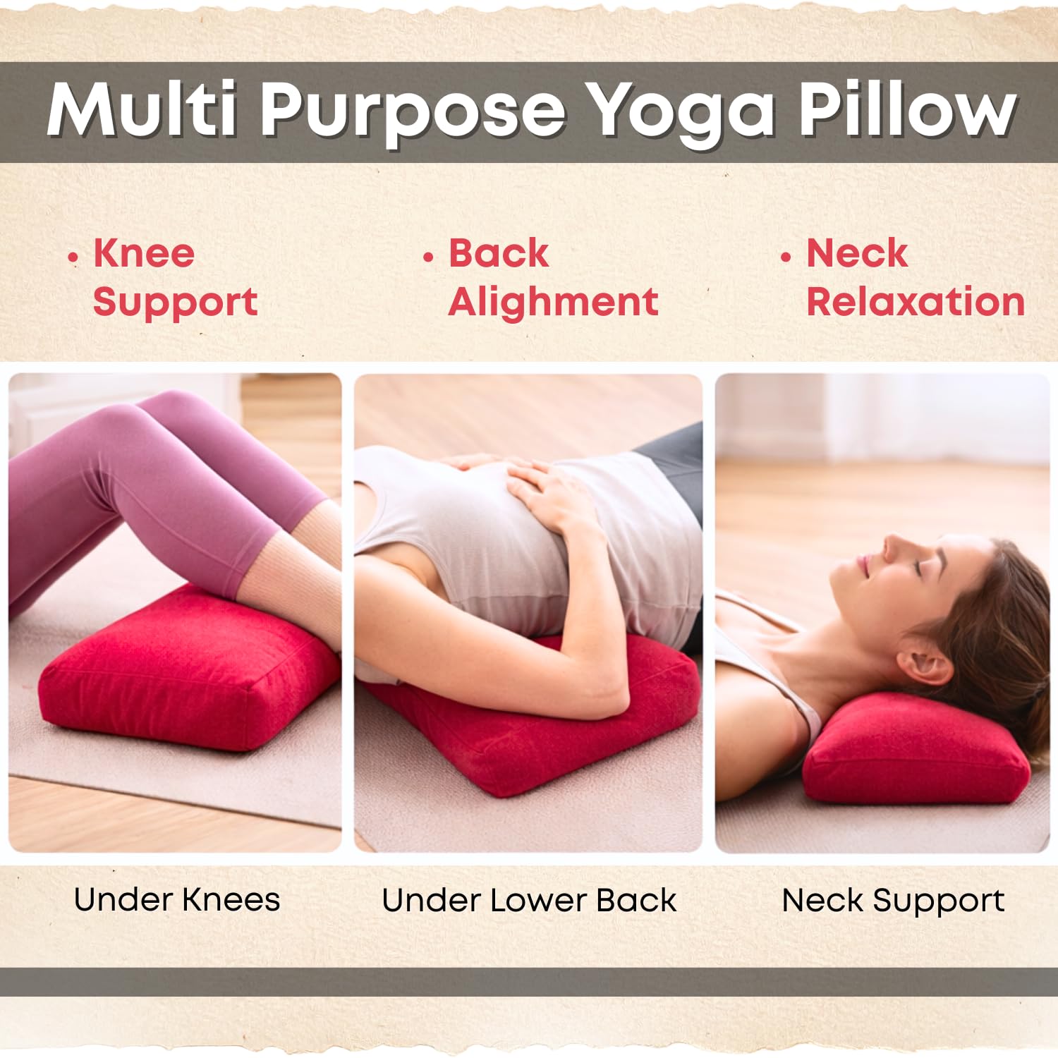 PREETI YOGA Rectangular Cotton Pillow | Cushion Pillow with Cover for Medical Yoga Therapy, Iyanger Yoga, Back & Neck Support, Meditation | Big Size (24/16 Inches) 2