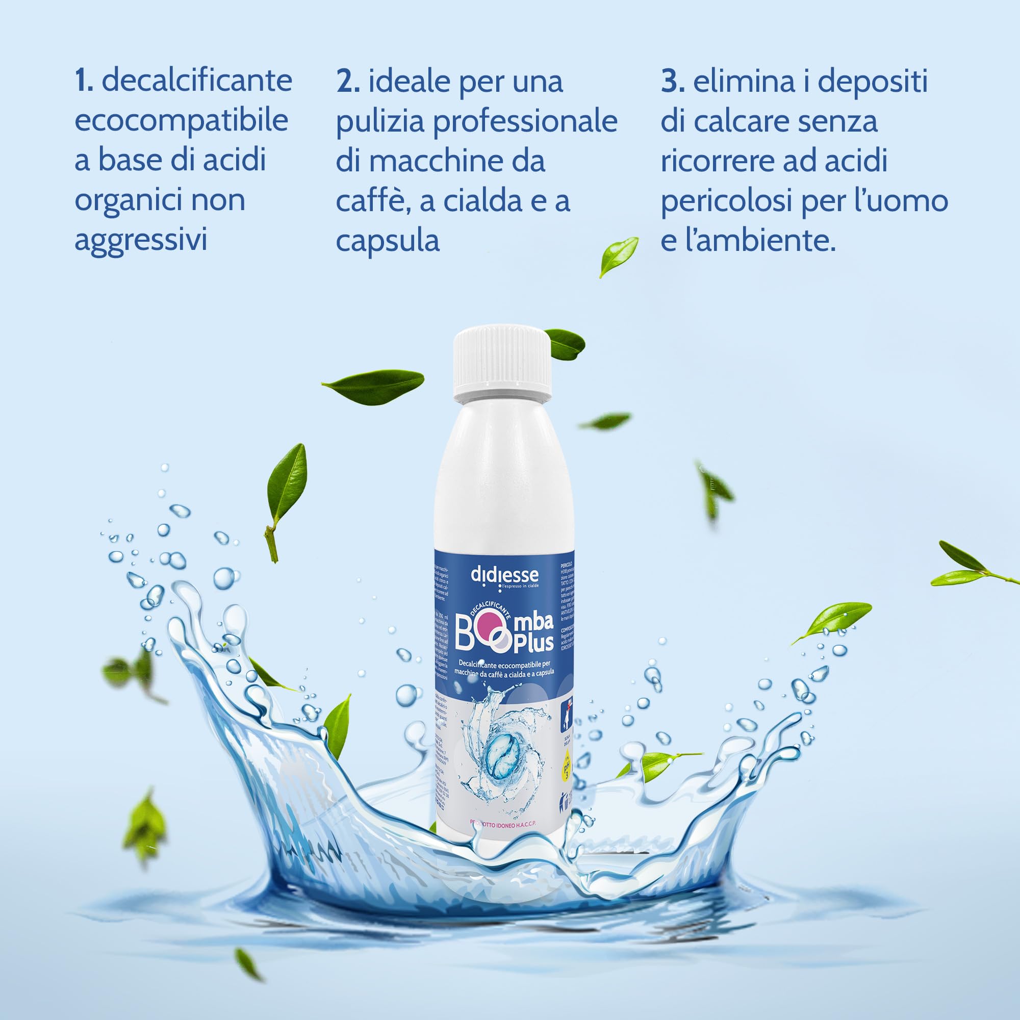 Didiesse - Decalcificante Macchina Caffè Espresso Cialde Didiesse Bomba Plus, Confezione 4 Bottiglie di Decalcificante Bomba Plus da 250ml – Trattamento anticalcare