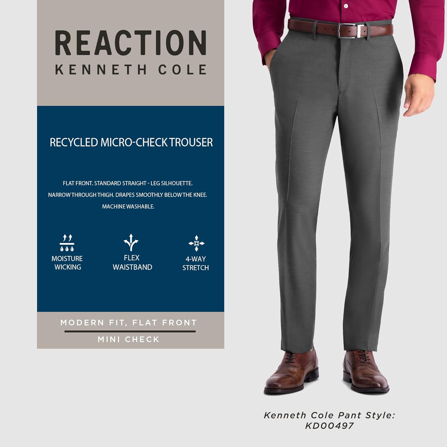 Kenneth Cole REACTION Mens Modern Fit Stretch Dress Pant - Image 5
