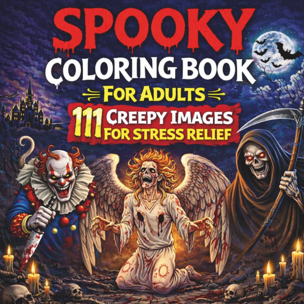 Spooky Coloring Book for Adults: 111 Creepy Horror Images for Stress Relief and Relaxation