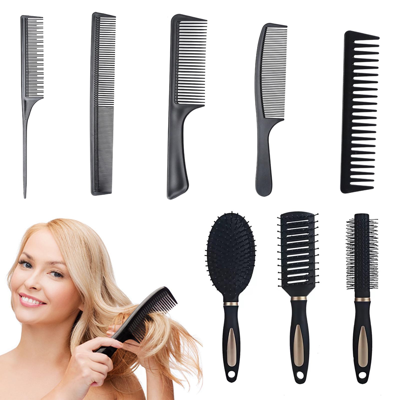 8 Pack Hair Brush Set, Professional Salon Hairdressing Styling Comb