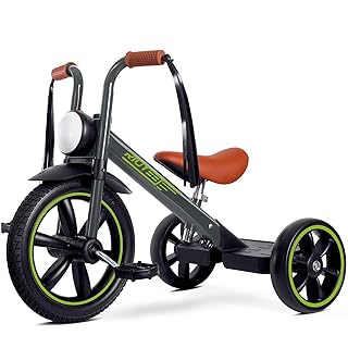 Toddler Tricycle for 2 to 5 Years, Tricycle for 3 Years with Front Light, Rubber Front Wheel, Soft Handlebar with Streamers, Adjustable Seat, Grey