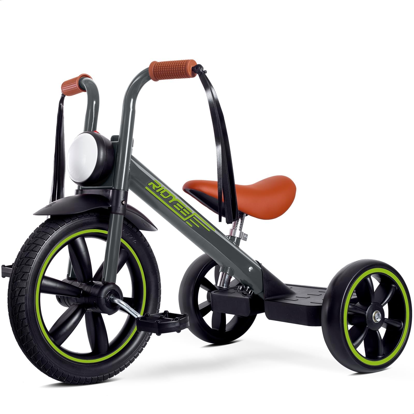 Triciclo para niños de 2 a 5 años, triciclo para 3 años con luz delantera, rueda delantera de goma, manillar suave con serpentinas, asiento ajustable, gris