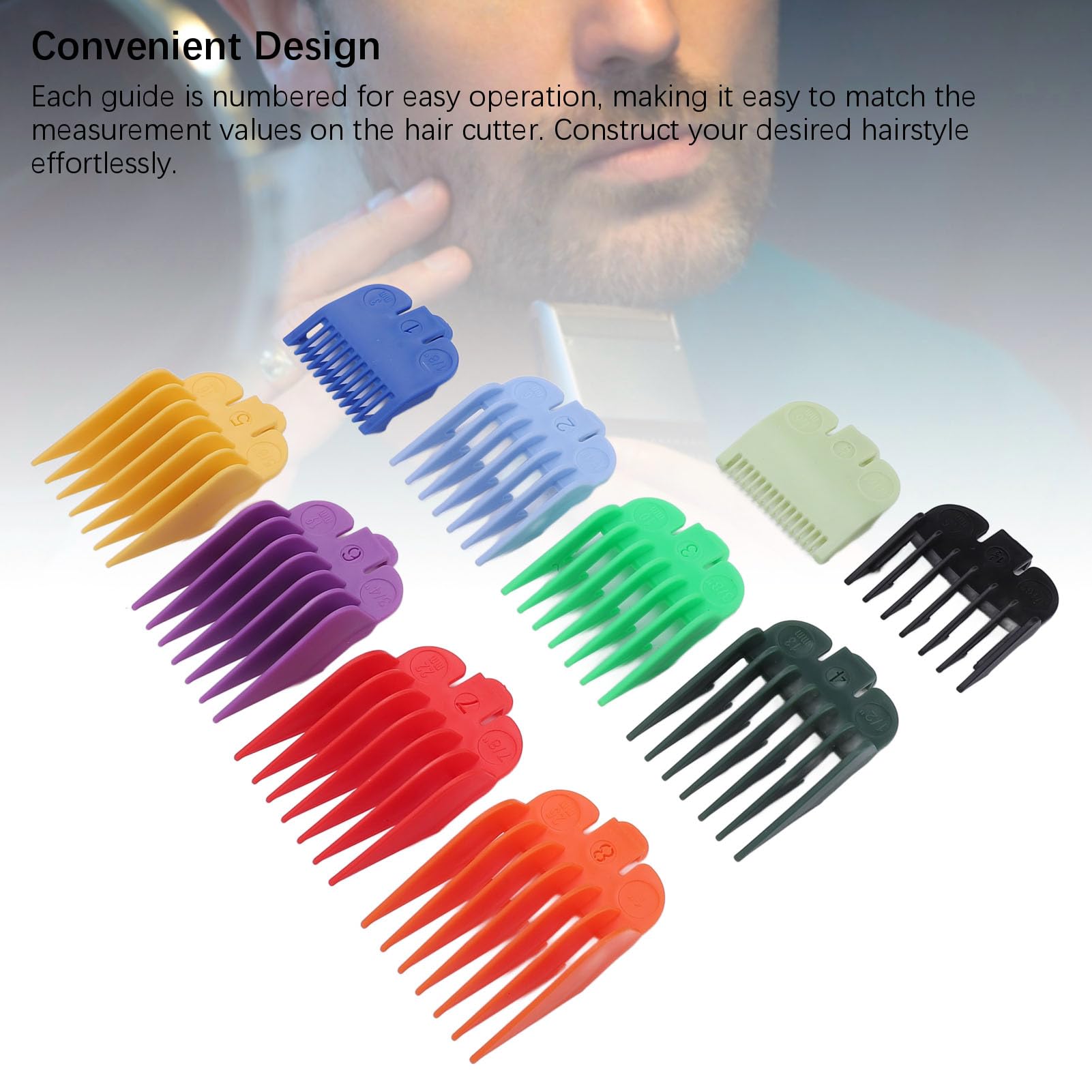 Haarschneidemaschinen-Schutz-Set, runde Ecken, bunte Zahlencodierte Führungskämme, ABS-Haarschneidemaschinenschutz, kompatibel mit Haarschneidemaschinen, 1,5/3/4,5/6/10/13/16/19/22/25 mm, 10 Stück