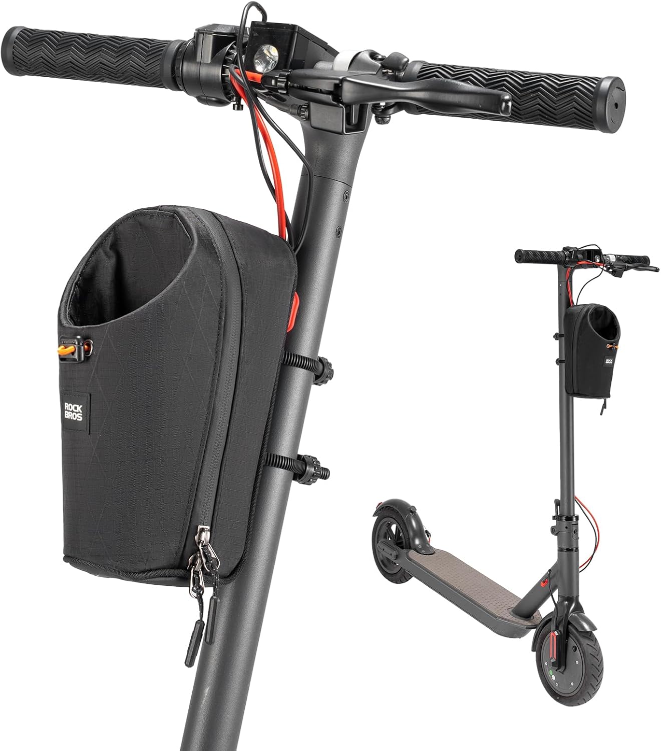ROCKBROS Electric Scooter Bag, Bike Handlebar Bag with External Water Bottle Holder, 1.5L Magnetic Snap Storage Bag for Electric Scooters,Ebike and Folding Bicycles，Black