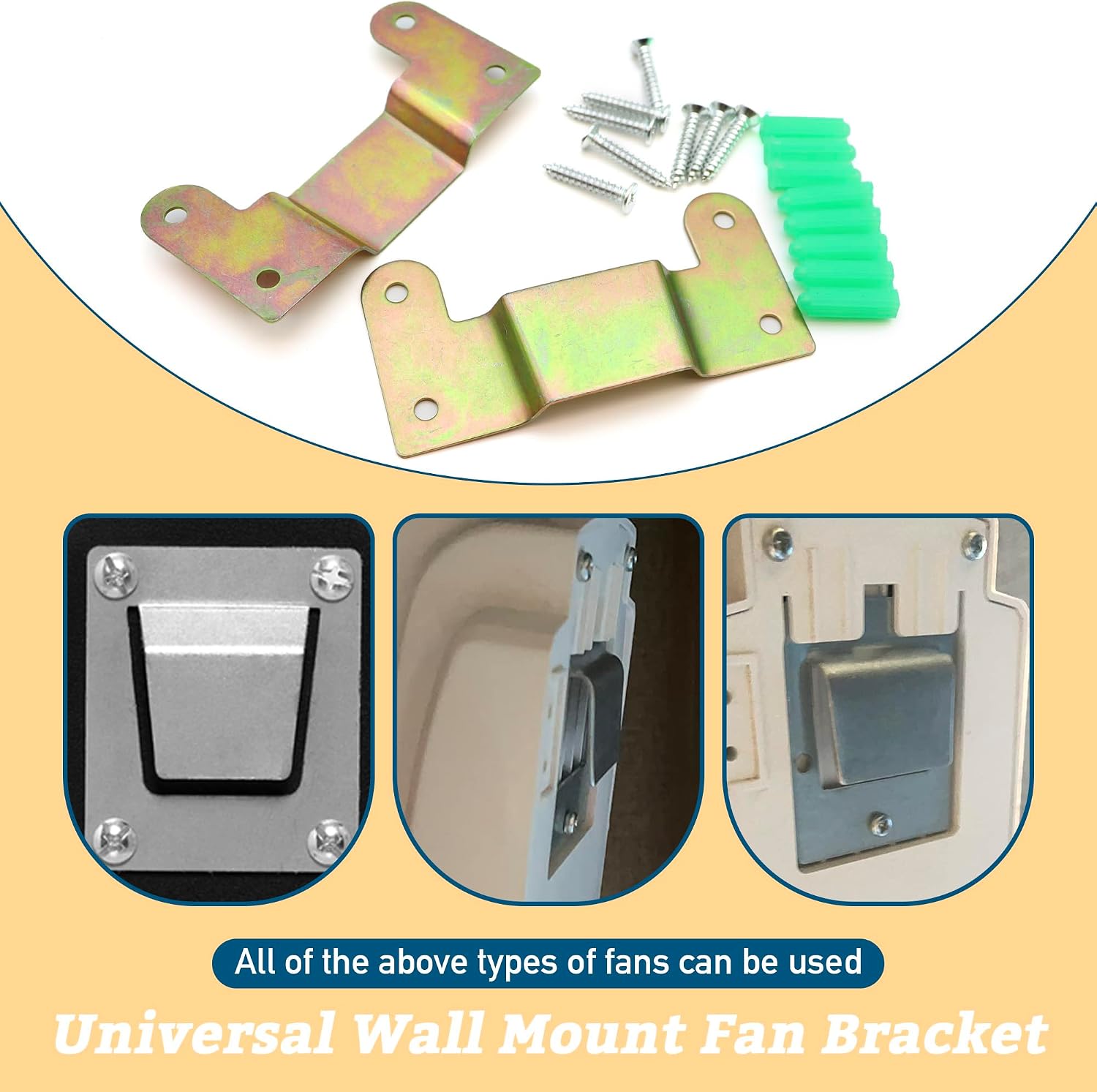 2-Set Heavy Duty Wall Mounting Bracket, Solid Steel Fan Mount with Fastening Screws, Hidden Holder for Most Fans - Female Plug Type
