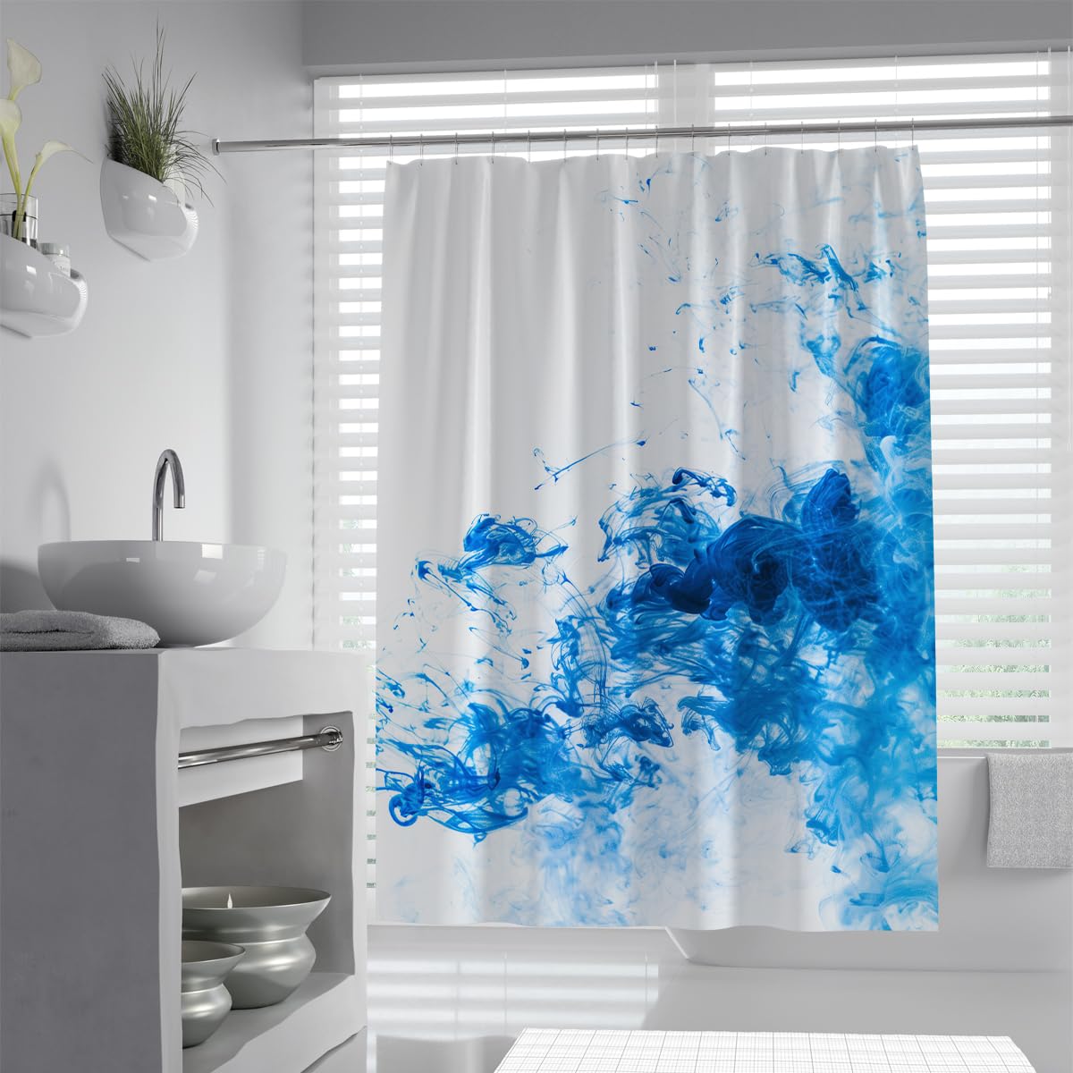 UIRINGART Liquid Ink Shower Curtain W150xL200cm Abstract Cobalt Bright Blue Splatter Marble Clouds Mildew Mould Resistant Polyester Fabric Bathroom Bathtub Curtains