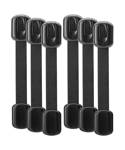 Bates- Child Safety Strap Locks, 6 Pack, Black Baby Cabinet Locks, Toilet Locks Baby Proof, Child Proof Drawer Locks, Cabinet Baby Locks for Cabinets, Child Proof Cabinet Locks, Drawer Child Locks