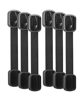 Bates- Child Safety Strap Locks, 6 Pack, Black Baby Cabinet Locks, Toilet Locks Baby Proof, Child Proof Drawer Locks, Cabinet Baby Locks for Cabinets, Child Proof Cabinet Locks, Drawer Child Locks