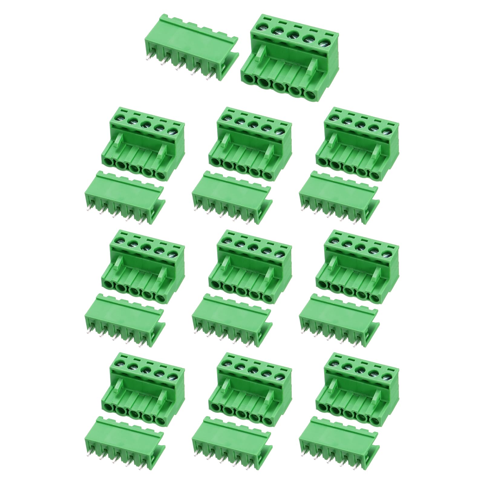 sourcing map Pluggable PCB Terminal Block Connectors, 10 Set 5 Pin 5.08mm/0.2" Pitch Straight Pins Screw Terminal Block Connector for DIY Panel Mount Electronic Projects(Green)