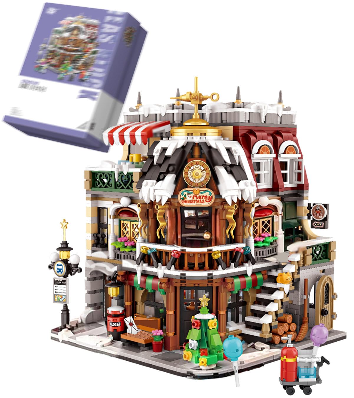 LUOGFYNI Mini Christmas Cafe Shop Building Blocks Set, Holiday Main Street View Architecture Model, Merry Christmas Toy Gifts for Adults, Mini Bricks