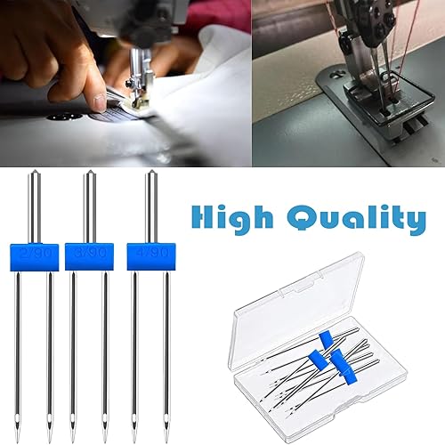 Miniatura 4 de Juego de 2 agujas gemelas para máquina de coser doméstica, agujas dobles para máquina de estirar, pasadores dobles para máquina de coser, 3 pines