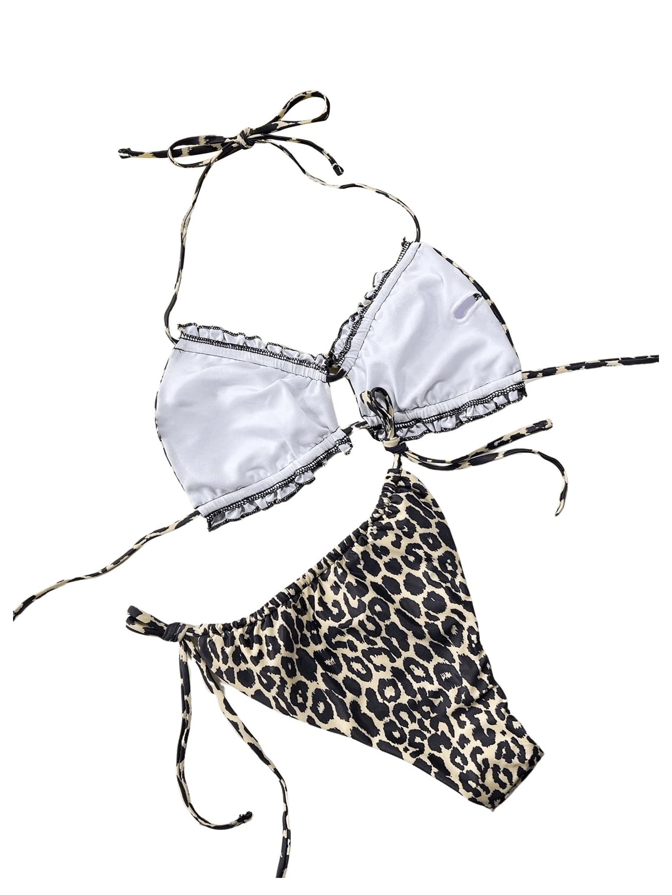 GORGLITTER Conjunto de bikini para mujer con cuello halter y cintura alta, tanga sexy, leopardo, triángulo, traje de baño de dos piezas