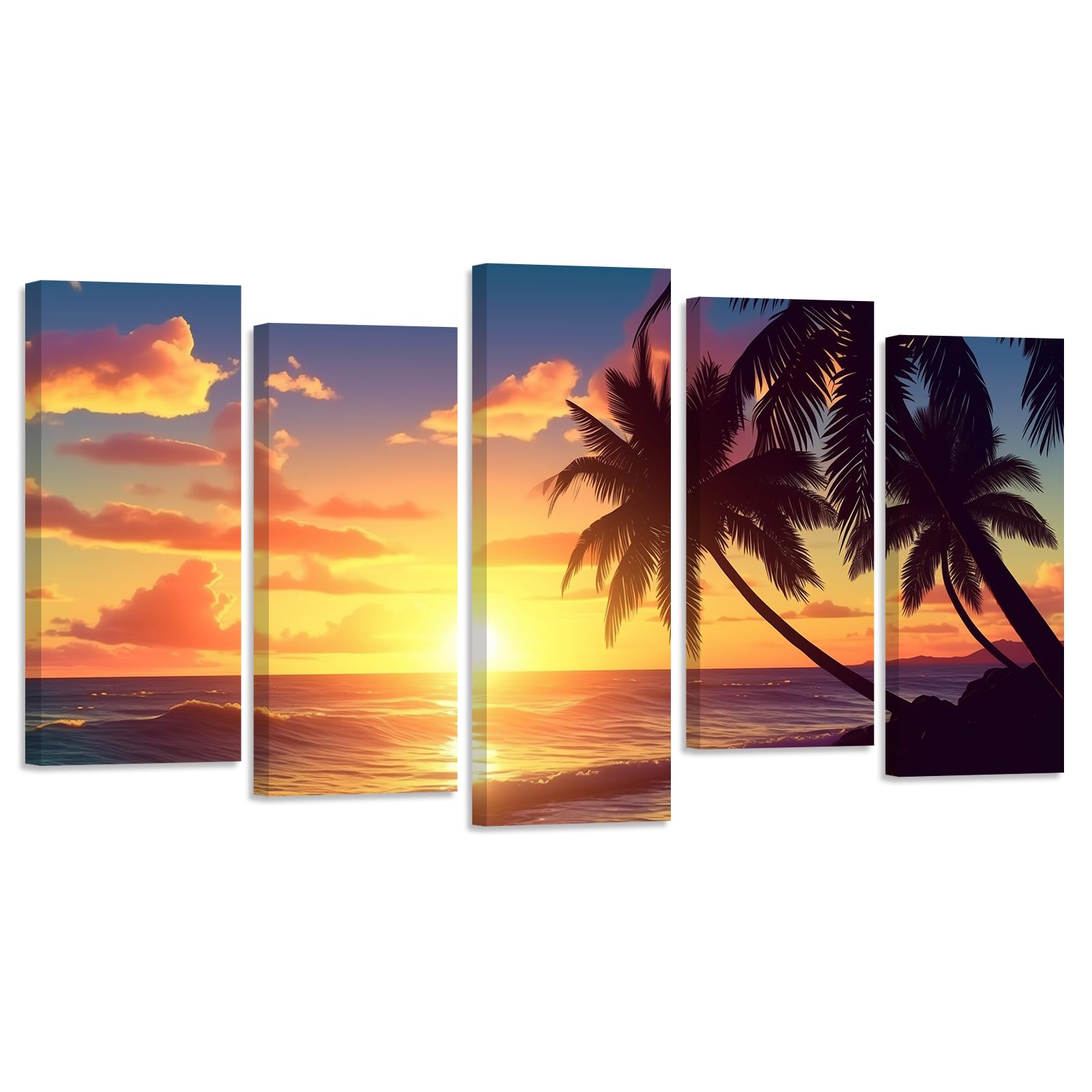 油彩画 海辺の夕景 ヤシの木 アートパネル Amazon.co.jp: ZXHYWYM ヤシの木 キャンバスウォールアート 5ピース