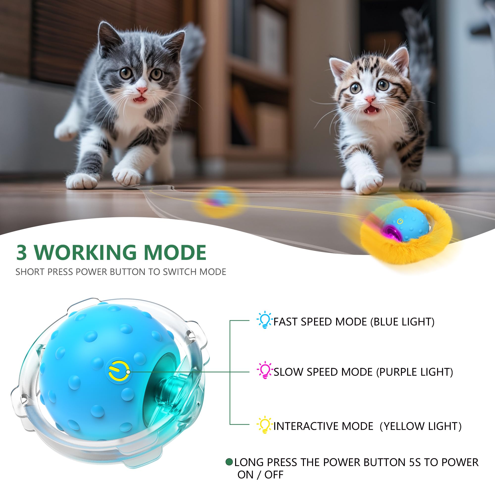 GoldenSun Balle Jouet Pour Chat, Balle Mobile Activée Par Le Mouvement, Tapis De Jeu Pour Attraper La Souris Bleu, Jeu De Cache-Cache à 5 Trous Pour Chats D'intérieur