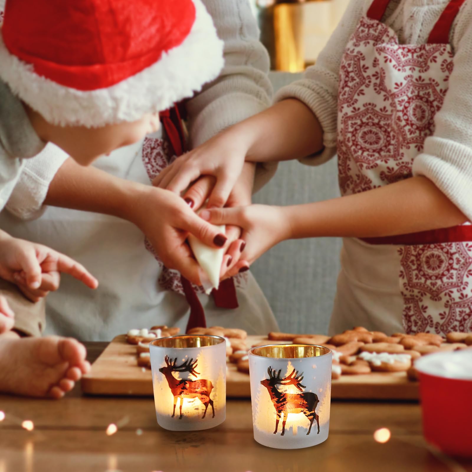 SHMILMH Lot de 4 bougeoirs votifs en verre doré et argenté pour décoration de table de Noël