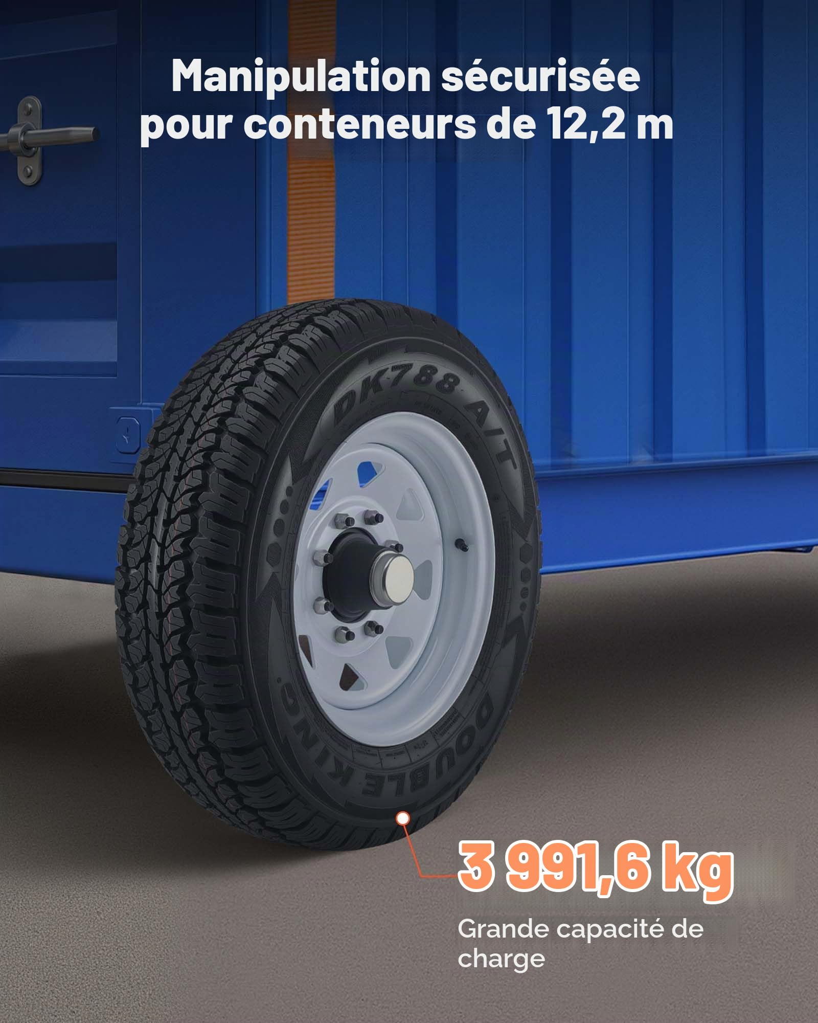 VEVOR Kit de roue de conteneur d'expédition à 8 pattes, kit d'essieu de conteneur d'expédition avec pneus, cric élévateur et crochets en J, déplacement de 6 à 12 m, pour quai, entrepôt, chantier, noir