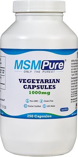 Cápsulas vegetarianas Kala Health MSMPure 250 unidades fabricadas con cristales de azufre orgánicos suplemento MSM destilado puro del 9999 1000 mg