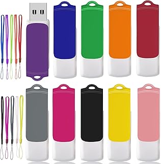 1GB USB 2.0 Flash Drive 10 Pack USB Drive, 1GB USB Thumb Drive AGECASH Plastic Memoria USB Key Memory Stick Zip Drive USB Pendrive with 10Lanyard, Jump Drive for Back to School, Projects (Multi-Color)