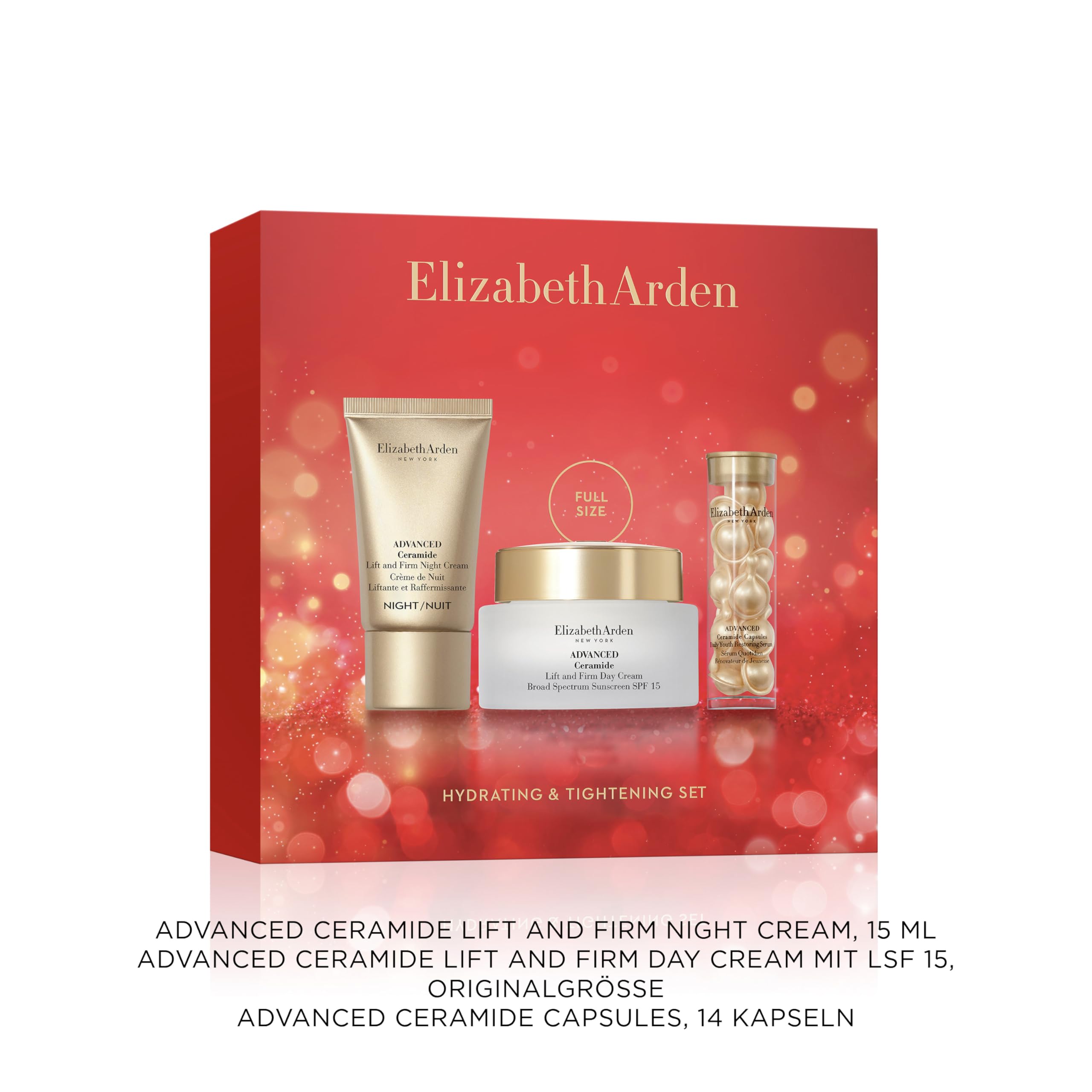 Elizabeth Arden – Forever Lift and Firm 3-teiliges Hautpflege-Geschenkset, Tagescreme mit LSF 15, Nachtcreme & Gesichtsserum, Anti-Aging Ceramid-Routine für straffere, hydratisierte Haut