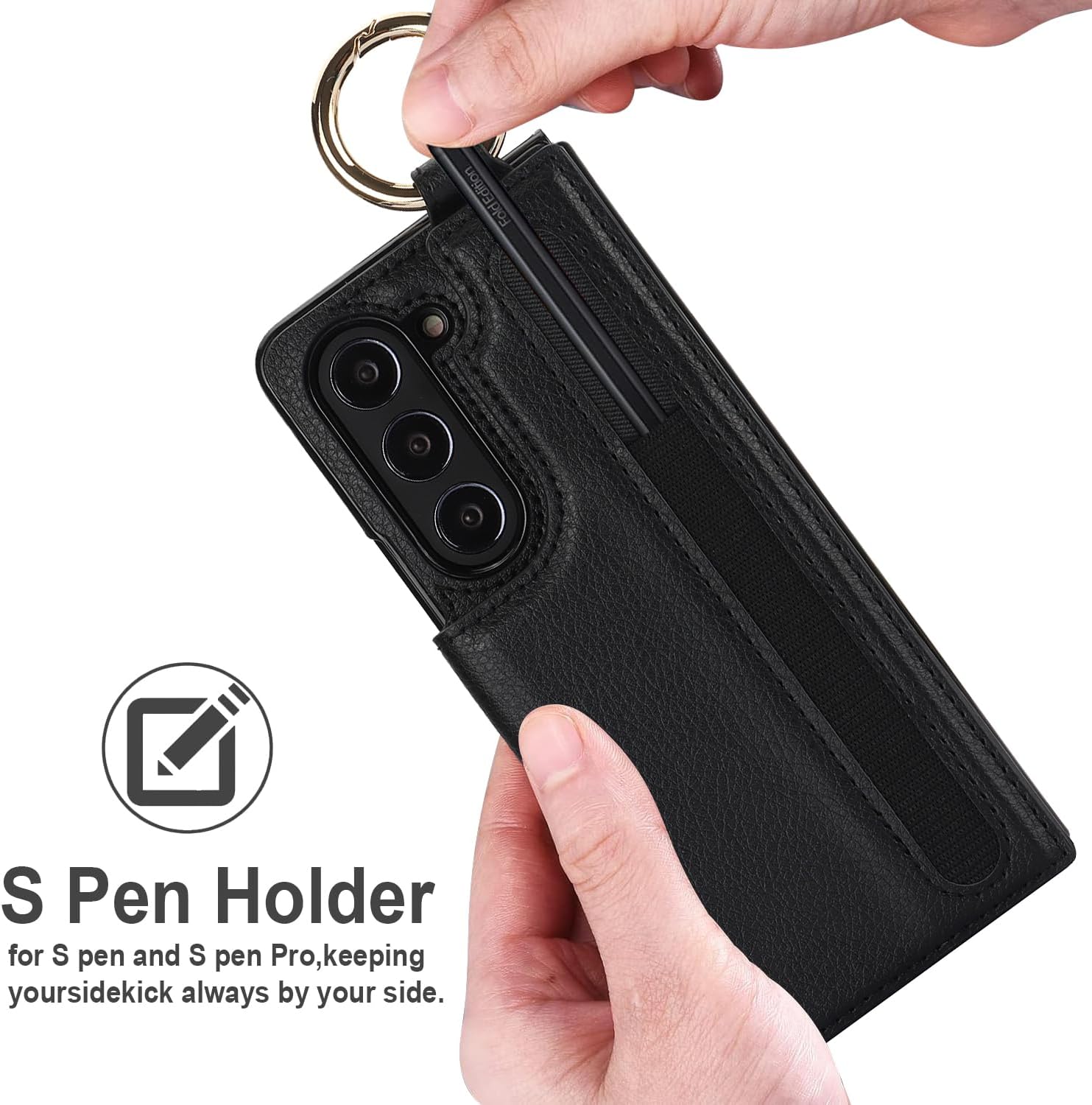 Asuwish Phone Case for Samsung Galaxy Z Fold 5 5G 2023 Wallet Cover with S Pen SPen Slot Credit Card Holder Stand Slim Rugged Mobile Flip Purse Cell Accessories ZFold5 Z5 G Fold5 5Z Women Men Black