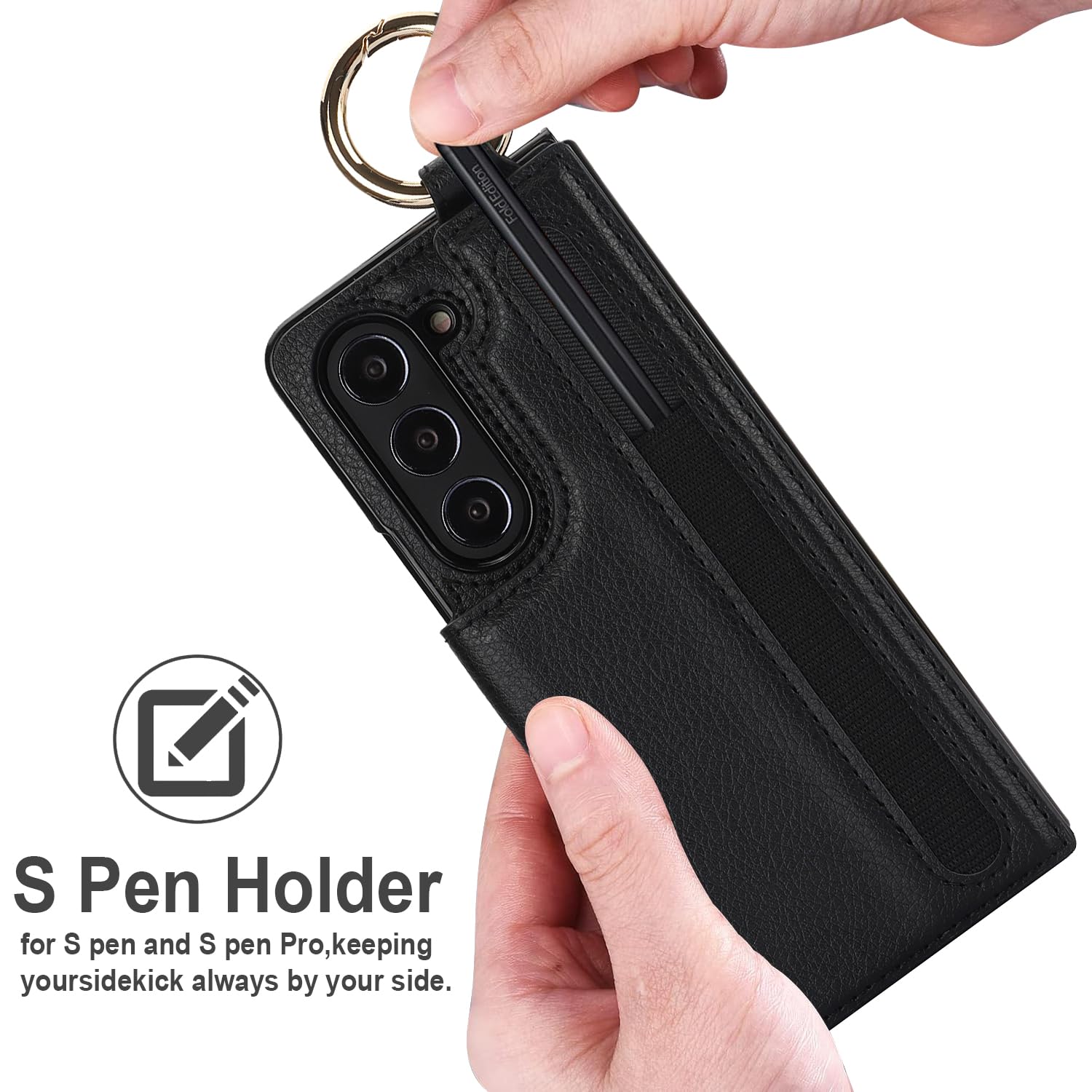 Etui portfelowe na telefon komórkowy Samsung Galaxy Z Fold 8 Ultra z uchwytem na długopis S i uchwytem na kartę kredytową, przegródką na gotówkę, przednią osłoną ekranu ze szkła hartowanego i