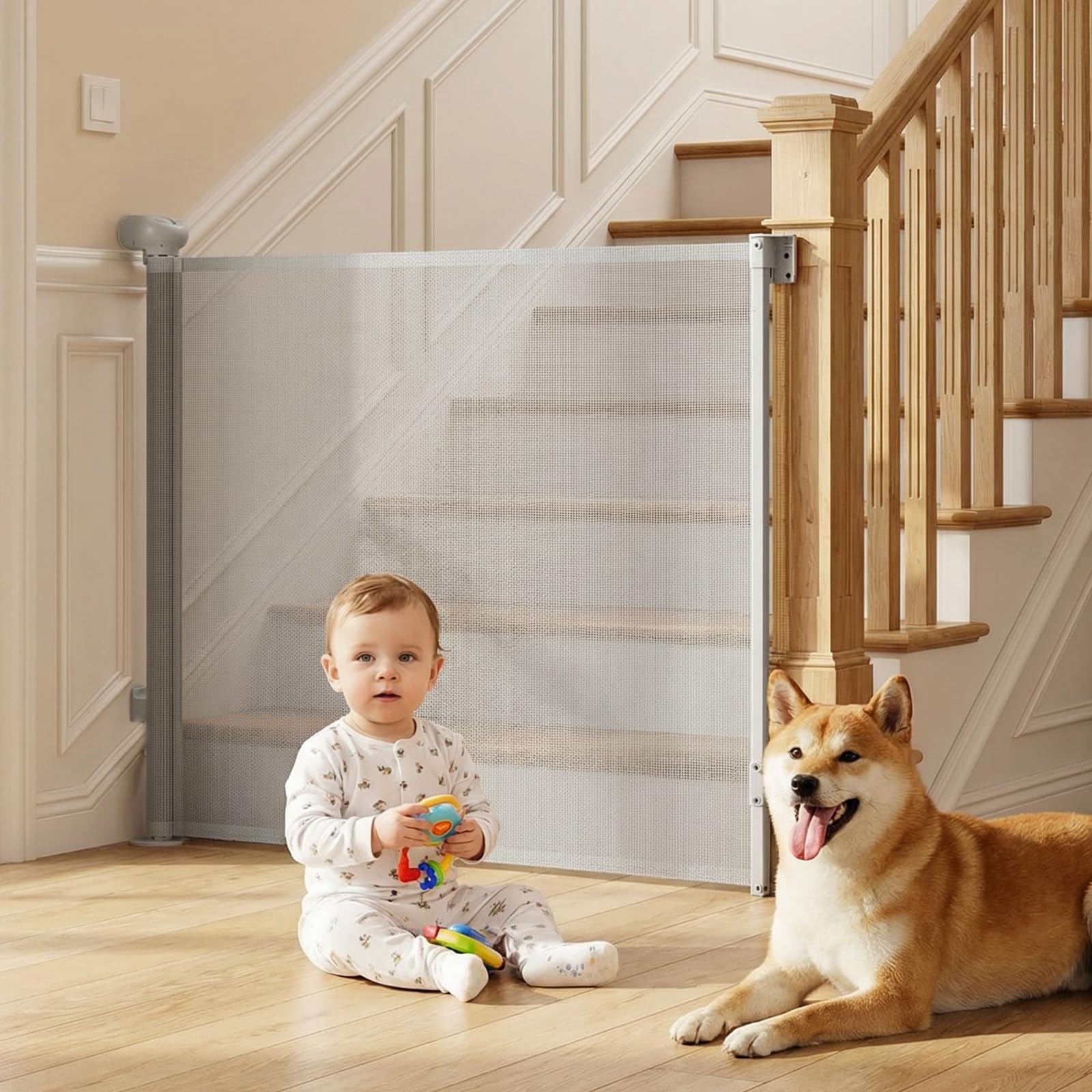 UBRAVOO Retractable Baby Gate and Pet Gate, Extends Up to 140 cm Wide, Mesh Safety Gate for Stairs, Doorways, Hallways, Indoor Outdoor Use (Black, 140CM)