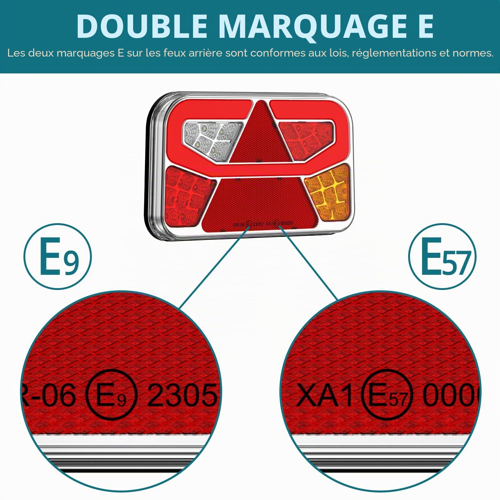 Feux Arrière de Remorques LED 13 broches 12/30V Kit de Feu Arrière pour Remorque 2PCS Feu de Remorque Feux Arrière avec 6 Fonctions et 5M Câbles
