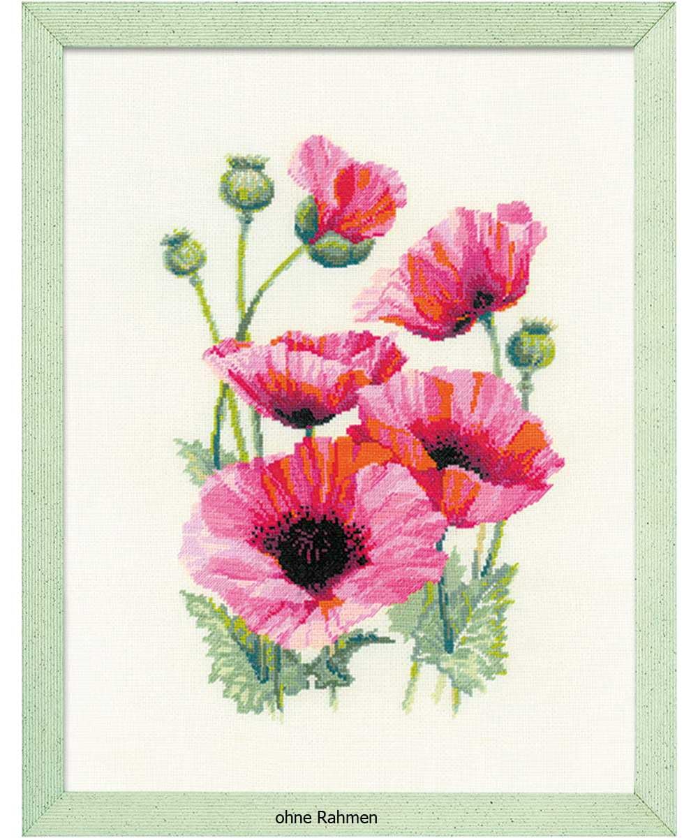 Kit broderie point de croix compté coquelicots roses Riolis 1775 complet