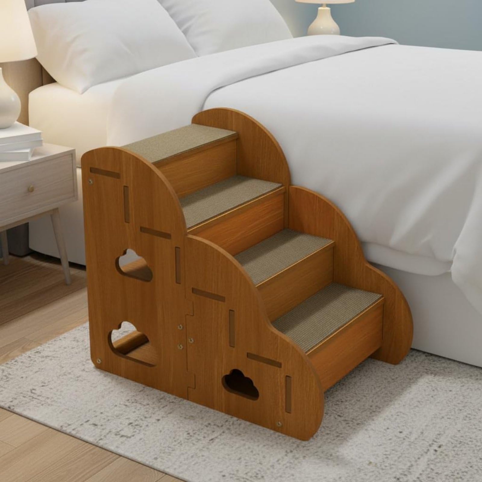Escalera para Gatos con Estructura de Madera Robusta Peldaños Antideslizantes Estilo Minimalista y Protección Articular Adecuada para Mascotas Mayores Espacios de