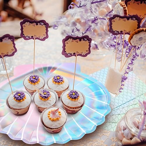 Miniatura 6 de Cunhill 96 platos y servilletas de sirena para fiesta, platos de concha de mar de 7 pulgadas y 9 pulgadas, platos de fiesta de sirena y servilletas