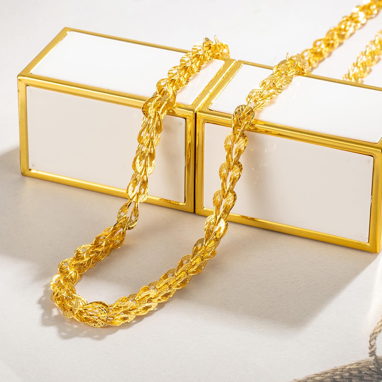 Dankadi Dainty Women 24K Gold Over 925 Sterling Silver 4MM Mesh Link Chain Necklace Men Wheat/Twist Rope Chain Dense Design Choker 16 "-26" Jewelry Gifts - Image 5