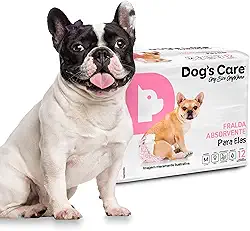 DOG’S CARE Fralda Descartável Para Cães Fêmeas de 6 a 13kg - Fralda Absorvente Para Cachorros Idosos e Filhotes - Tamanho M - 12 Unidades