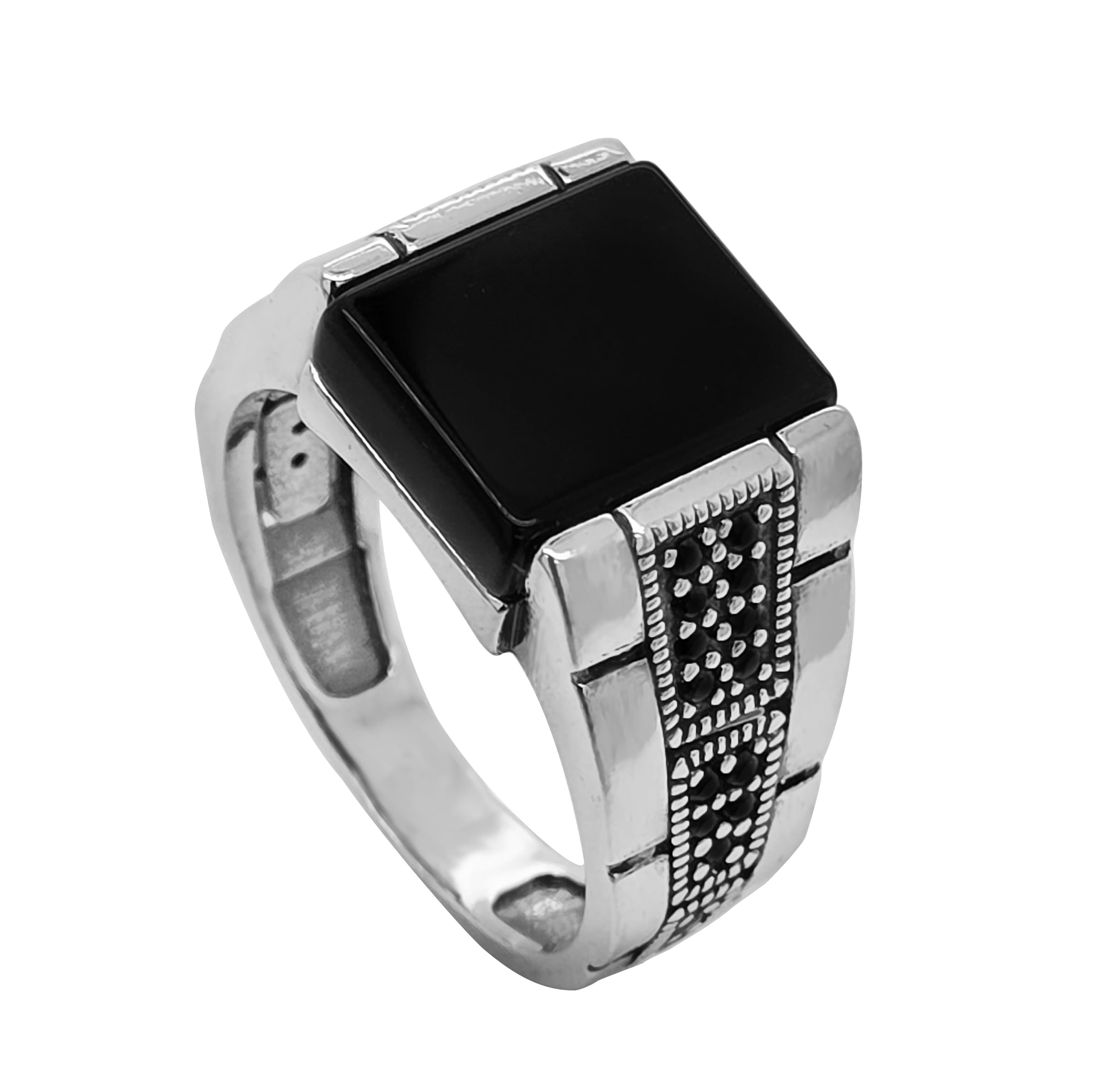 925 Sterling Silber Ringe Herren Siegelring mit schwarzem Onyx und funkelnden Zirkonias edler Ring Männermode stylisch modern Größe 55