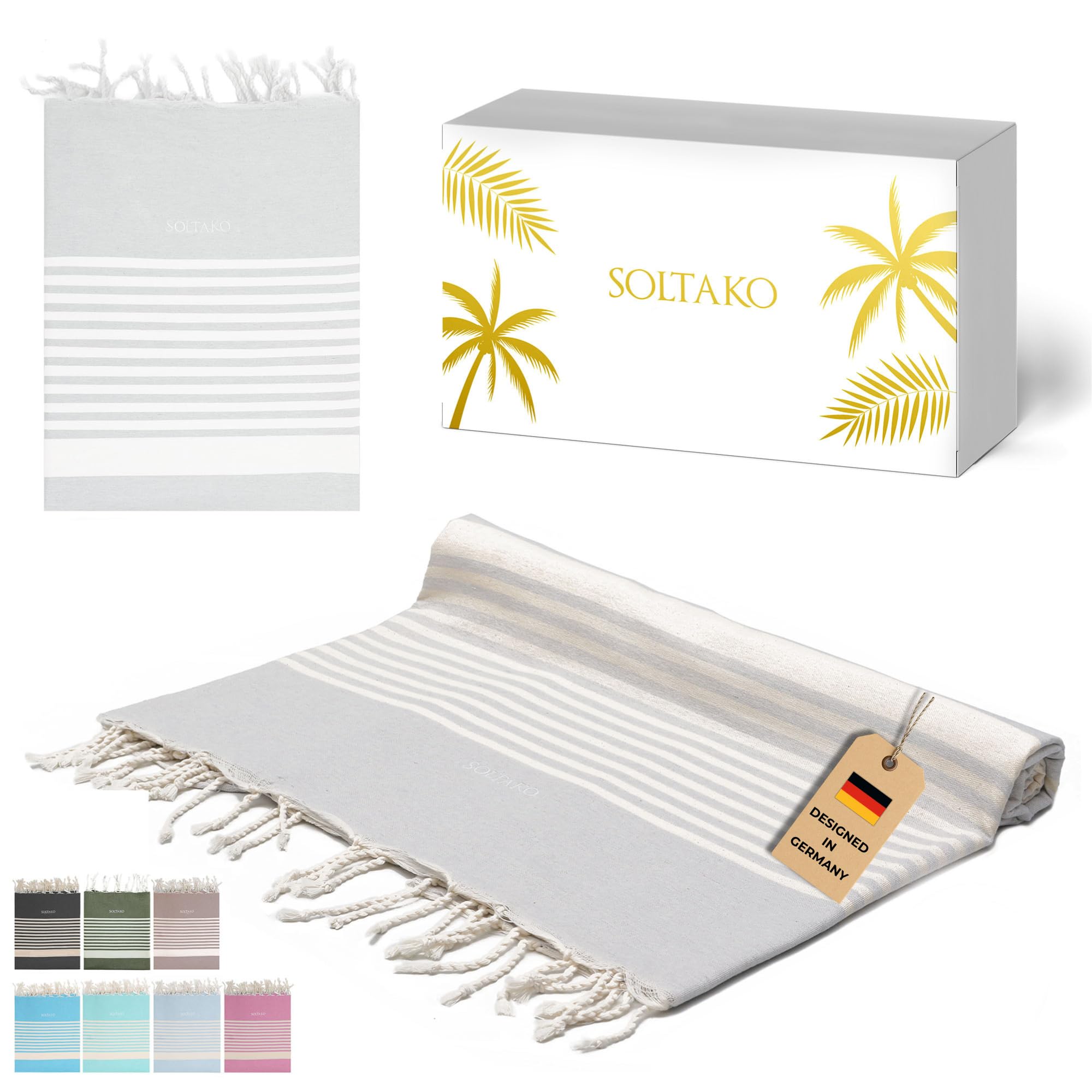 Soltako Premium XXL Hamamtuch Fouta 200x200 cm, Strand & Sauna, Hellgrau