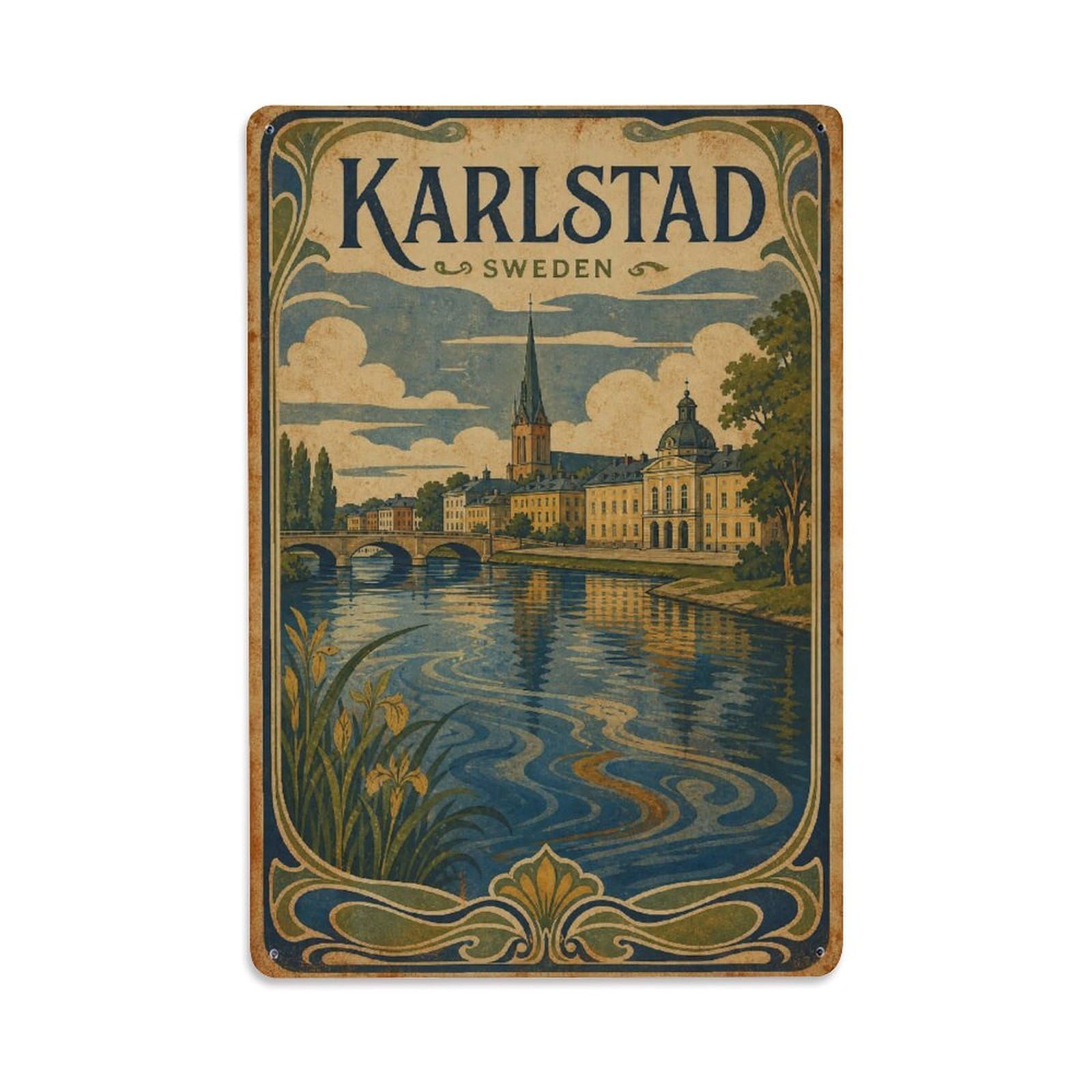 Metal Tin Sign Vintage Travel Sweden Karlstad