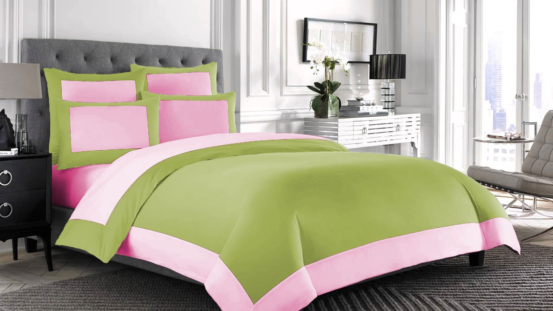 Funda de edredón individual algodón egipcio 600 hilos reversible salvia rosa ropa de cama nórdica