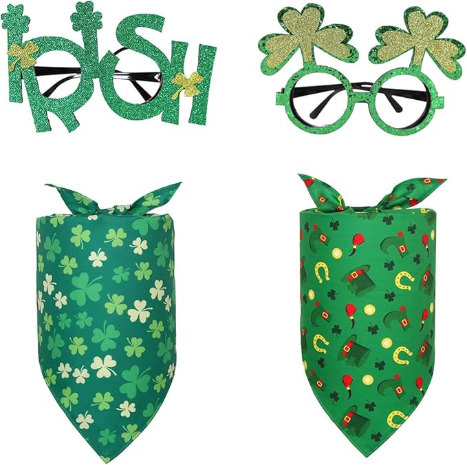 4 Piezas Disfraz Perro Trébol Pañuelo y Gafas Verde miniatura 7