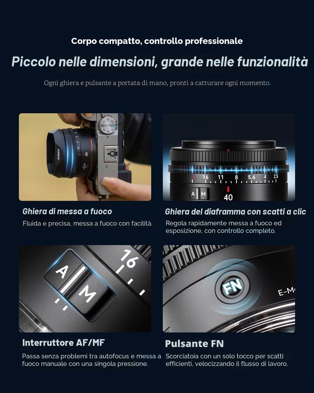 7artisans AF 40 mm F2.5 - Obiettivo della fotocamera Full Format con autofocus e ampia apertura, compatibile con fotocamere senza specchio Sony E-Mount (E-Mount)